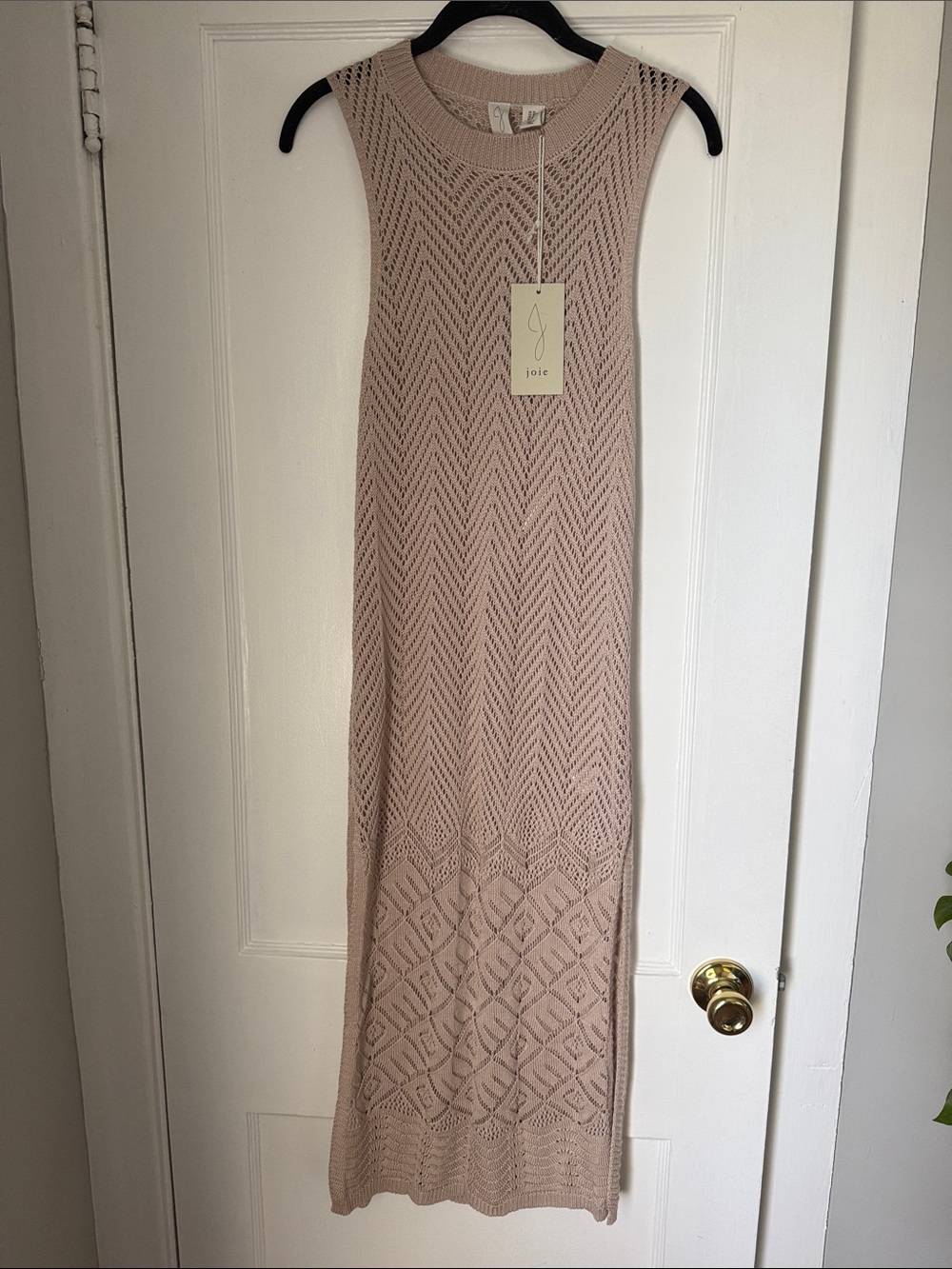 Joie Sleeveless Open-Knit Maxi Dress cover up in Light Taupe